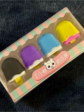 Kawaii Popsicle Eraser Set 4 Pack Bear Cake Shop Cute Stationery